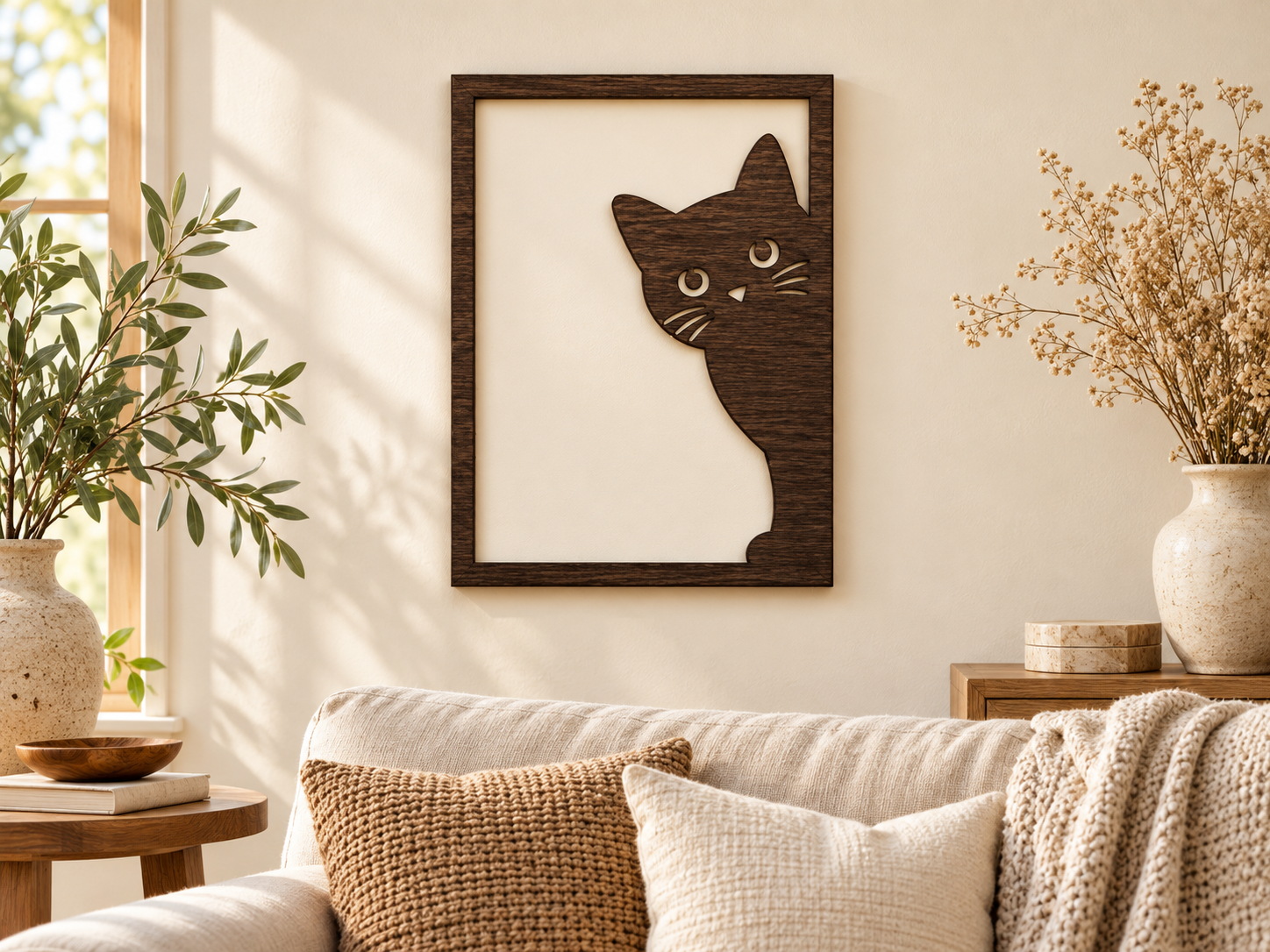 Décoration murale en bois — Chat curieux